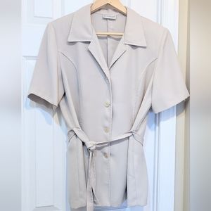 2pc Set: Gloria Vanderbilt Vtg Neutral Cream Buttoned Jacket (14) + Pant (16P)